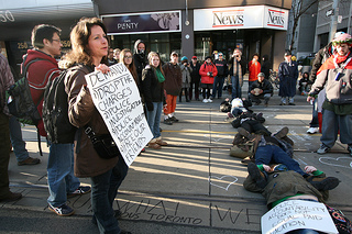 In a response to police brutality against Occupy Toronto members, 100 activists blockaded 52 Division on Dundas Street. Photo: David Coombs/rabble.ca