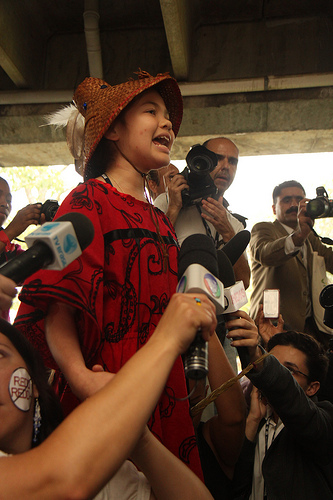 11 year-old singer and activist Ta'Kaiya Blaney of the Sliammon First Nationwas among the youth taking action today at the Rio+20 Summit. (Photo: Ben Powless)