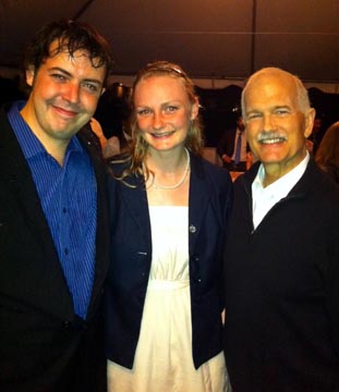 Ethan Cox with Jack and 20-year-old MP Charmaine Borg at Stornoway in June.