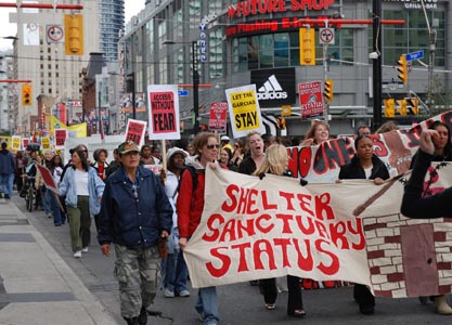 A rally in Toronto on Canada Day, 2008, in support of migrant justice. Photo: No One Is Illegal -- Toronto