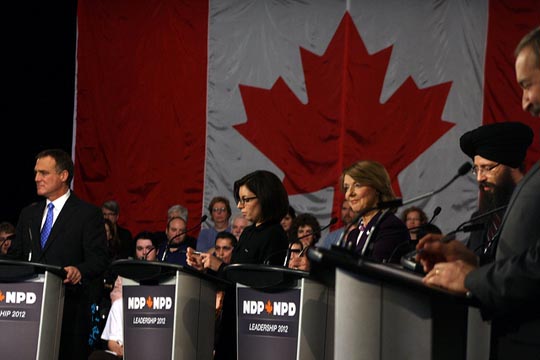 Five of the nine NDP leadership debate in Ottawa, Dec. 4, 2011. Photo: Chris Zacchia/www.forgetthebox.net