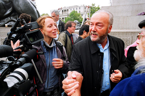 Then U.K. MP George Galloway speaks to the media at Trafalgar Square, London. Photo: Tristam Sparks/Flickr