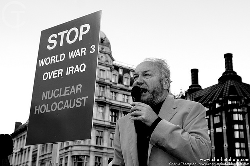 British MP George Galloway speaking in Trafalgar Square, London. Photo: Charlie Thompson