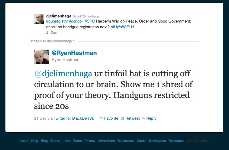 Former federal Tory candidate Ryan Hastman's Tweet