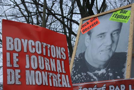 A Dec. 4, 2010 solidarity demonstration for journalists and staff at Le Journal de Montreal. Photo: Ted Sprague