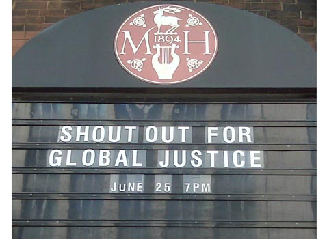 Massey Hall, the scene for Shout Out for Global Justice! on June 25. Photo: Carleen Pickard/Council of Canadians