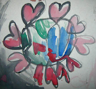 Bleeding Earth Protected By Love -- Painting by Jane Marlo Nerenberg -- Age 4