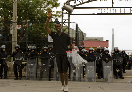 A man arrested during the G20 Summit in Toronto and held at 629 Eastern Avenue is released on Sunday, June 27. Photo: Kristin Hanson.