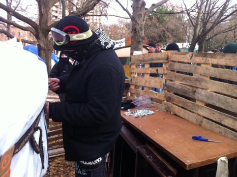 The library at Occupy Toronto is made stronger in anticipation of eviction. Photo: Wayne MacPhail