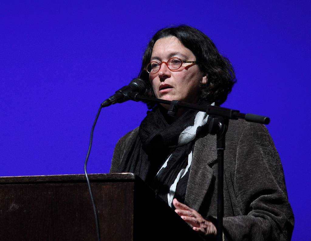 Ha'aretz journalist Amira Hass speaking in Tel Aviv, Dec. 2010.