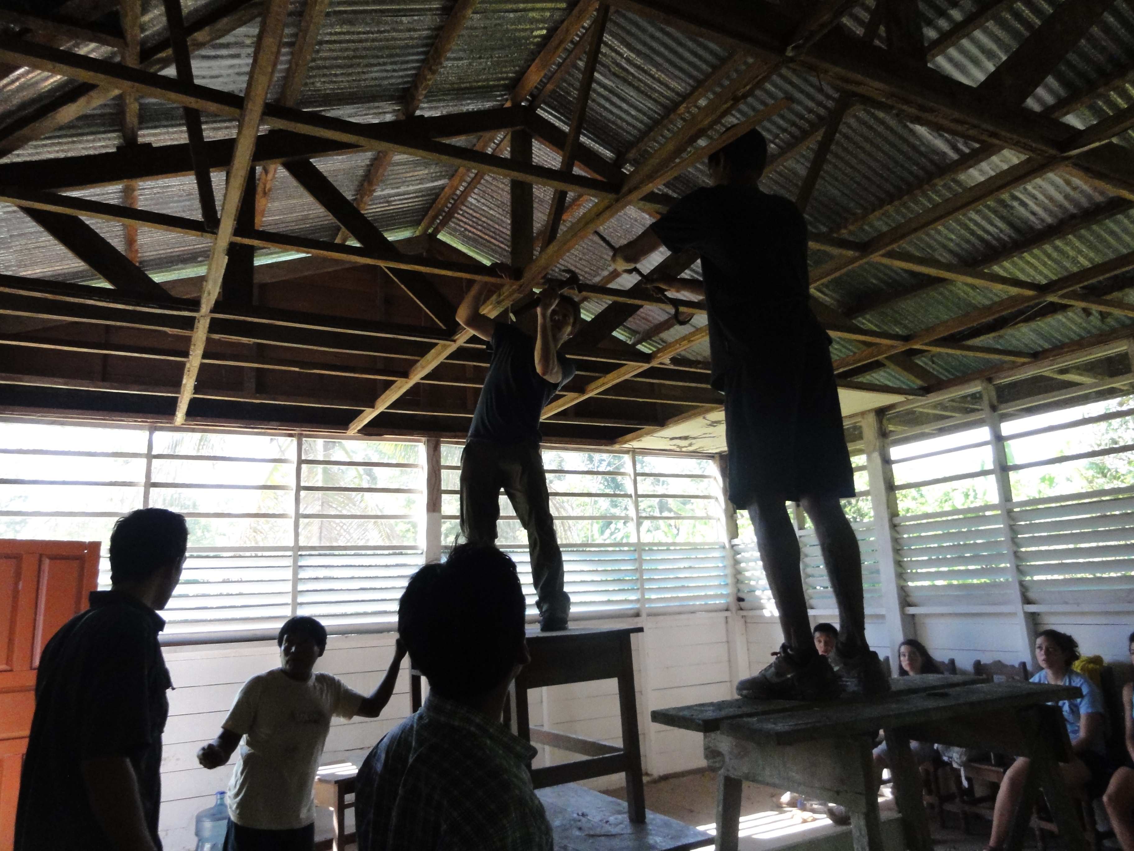 It took us two days to rebuild a roof on a school in Baltimore, in rural Peru. Photo: Caroline Bond.