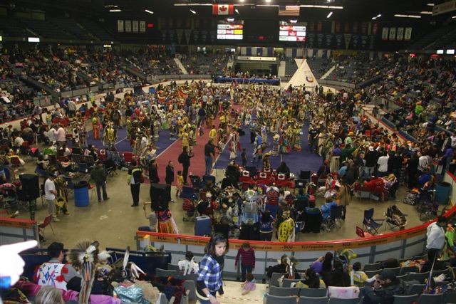 Participants at FNUC's annual pow-wow, March 28 at the Brandt Centre, Regina. Photo: Stephen LaRose.