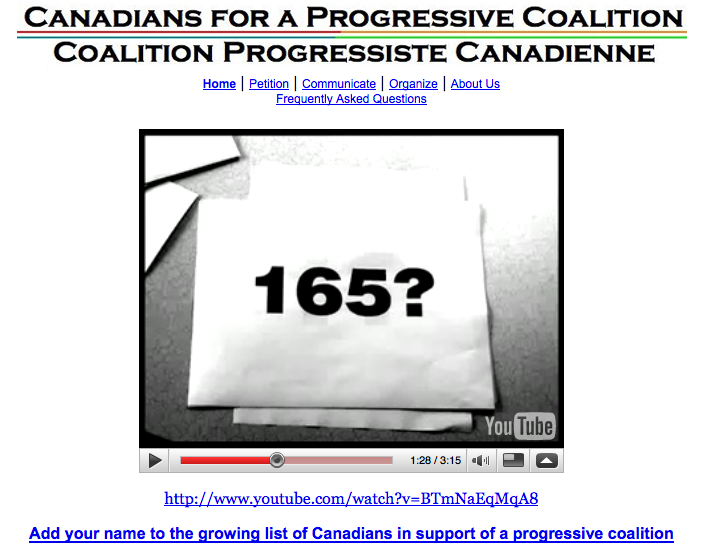 Screenshot from Canadians for a Progressive Coalition