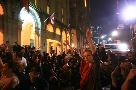 G20 protesters at the Novotel before they were arrested, June 26, 2010. Photo: Ben Powless.