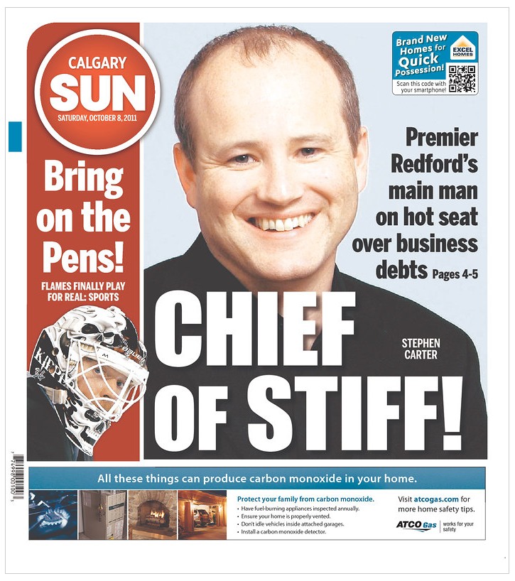 Calgary Sun, Oct. 8, 2011, front page