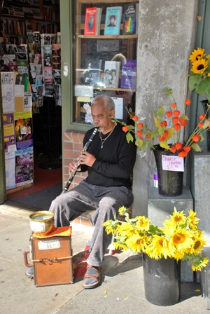 Sax player at Left Bank Books - Pike Place