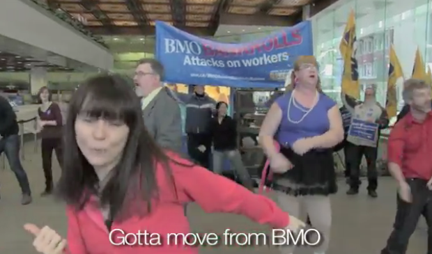 Occupy Toronto & Steelworker flash mob: BMO help end infinity rubber strike!