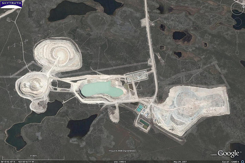 Wollaston Lake open-pit uranium mines, Saskatchewan. Photo:Google Earth