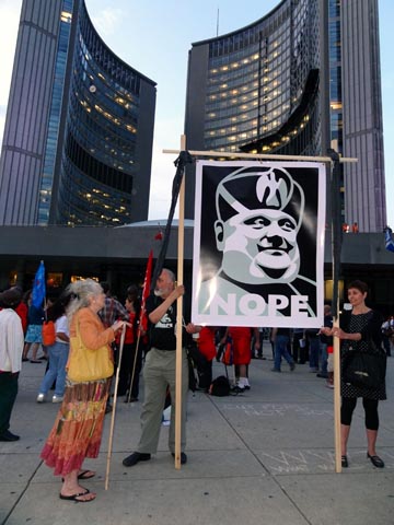 'Nope Ford' sign outside City Hall at the Rally for Toronto, Sept. 26th.  Photo: Elizabeth Littlejohn
