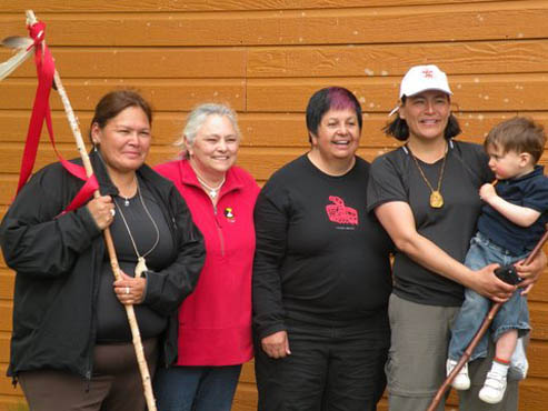 The AMUN Marchers reached Ottawa after a month-long protest march. This photo is from earlier in the march. Left to right: Viviane Michel, Danielle Guay, Sharon McIvor, Michele Audette