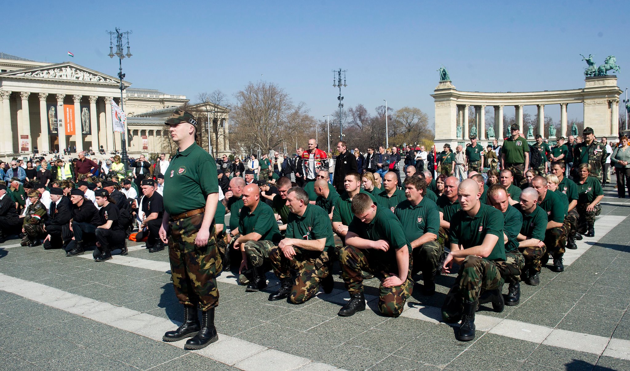 Extremist Hungarian Guardists parade openly in Budapest's Heroes' Square