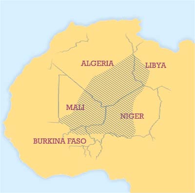 Map of historic homeland of Touareg people