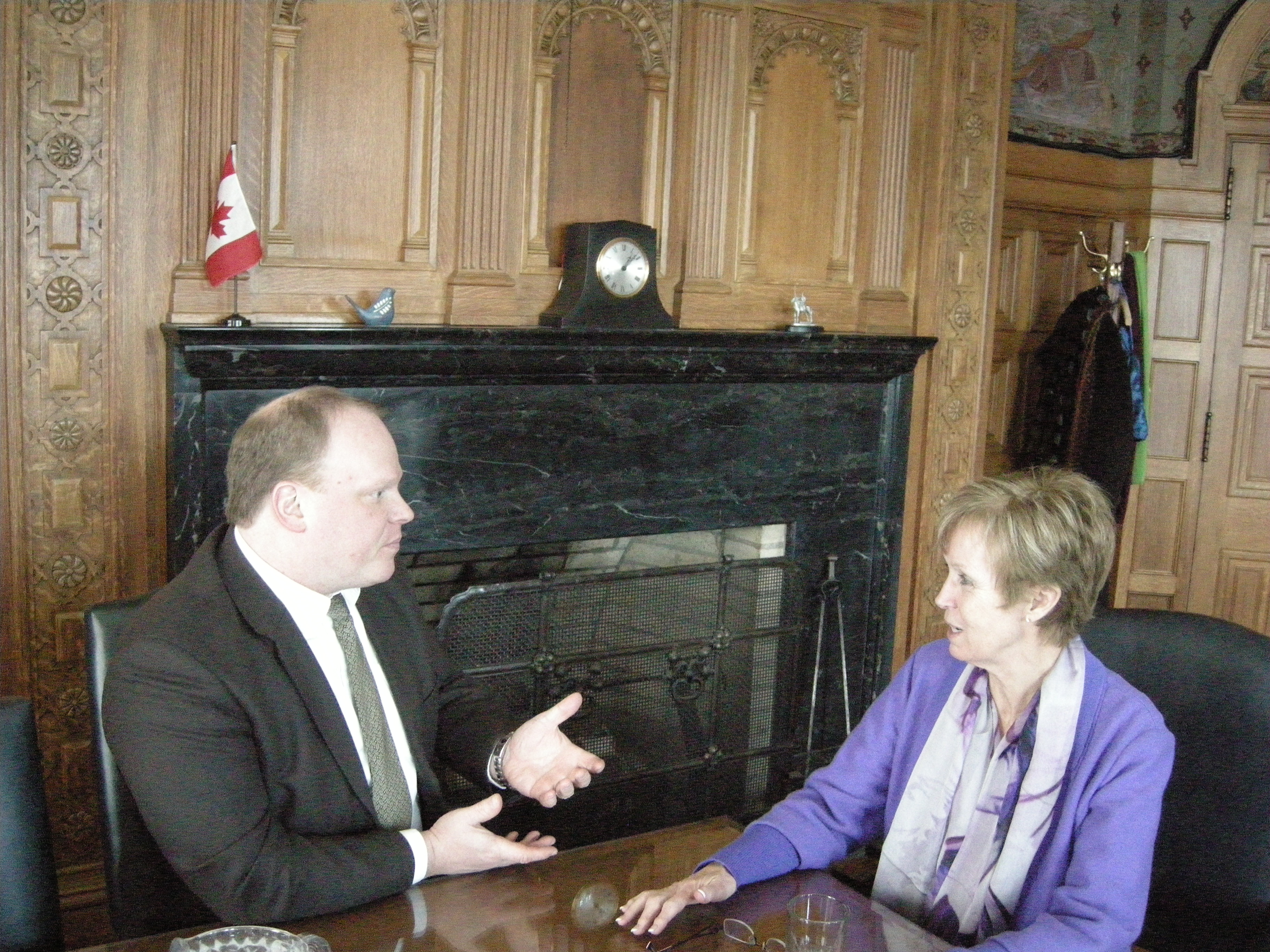 Nycole Turmel conferring with her Press Secretary, Karl Bélanger