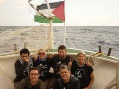 Delegates on board the Canadian Boat to Gaza, the Tahrir, shortly before it was intercepted by the Israeli navy.