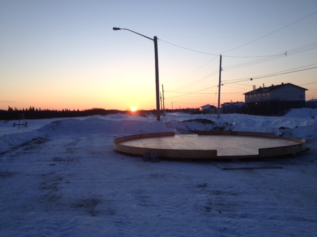 Yurt base at sunset.