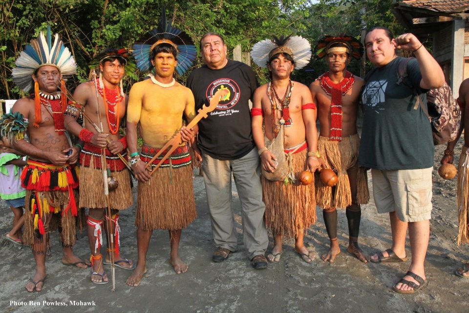 Tom Goldtooth and Clayton Thomas-Muller took part in the Kari-Oca 2 Summit in Rio de Janeiro. (Photo: Ben Powless)