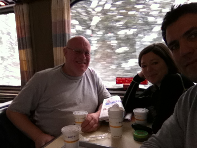 Enjoying the coffee on the Polar Bear Express