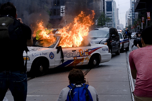 police car burning