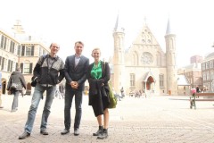 Photo: Stuart Trew, Hannah McKinnon and Evert Hassink (Friends of the Earth Netherlands) in The Hague, on EU Lobby Busting Tour. Credit: Ben Powless.