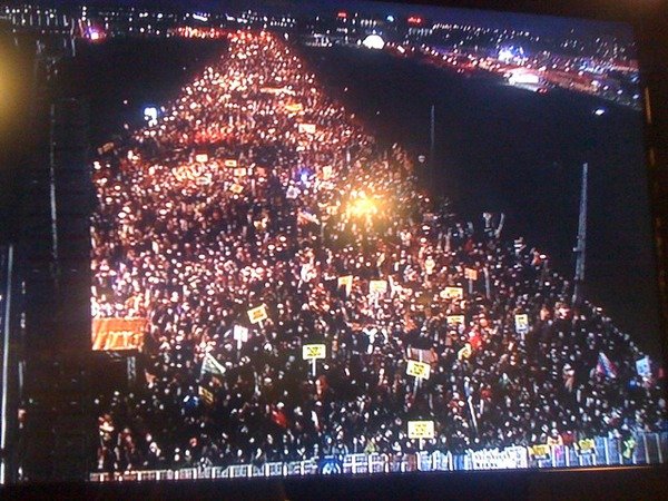 picture of the vigil that took place once the march got to the Bella Centre, after a 7km trek through the streets of Copenhagen