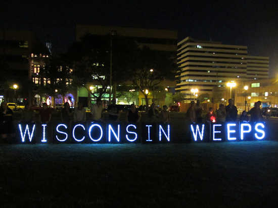 A vigil in Wisconsin held the night of the mass shooting.