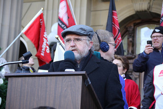 Dr. O'Connor speaking at a 2010 rally for public health care.