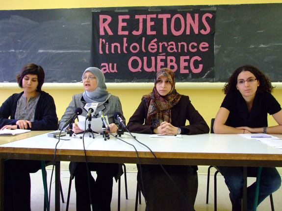 Women against intolerance during the 'reasonable accomodation' debate in Quebec.