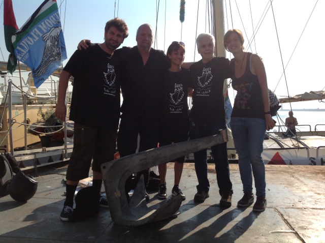 Former MP Jim Manly is second from the right here, on board the Estelle. (Photo: