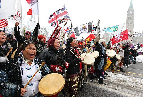 Women lead the December 21, 2012 march on Parliament Hill.