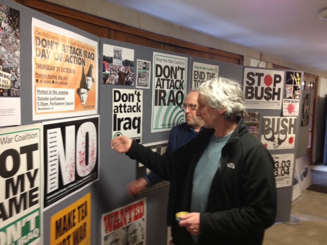 A display of ten years of anti-war posters at the London conference.