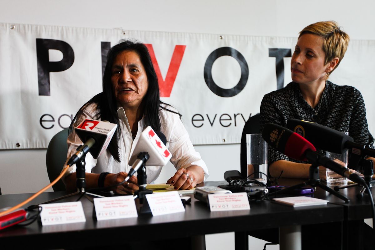 DJ Joe (left), speaks at a press conference Feb 27 alongside Katrina Pacey.