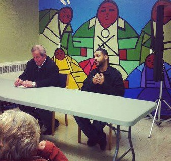 Muslih and Watson speaking March 19, 2013 at First United Church.