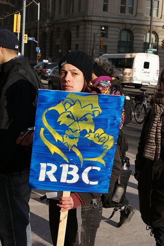 A protest against RBC's investments in the tar sands.