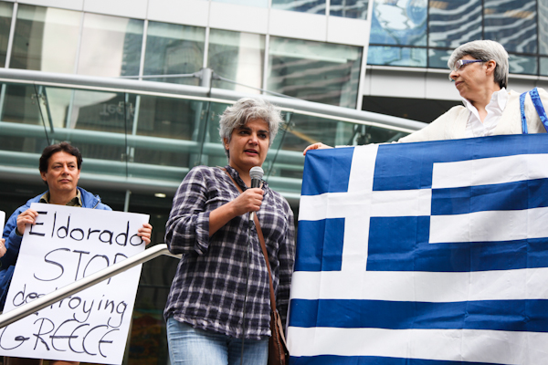 Greek activists outside Eldorado's Vancouver headquarters May 31.