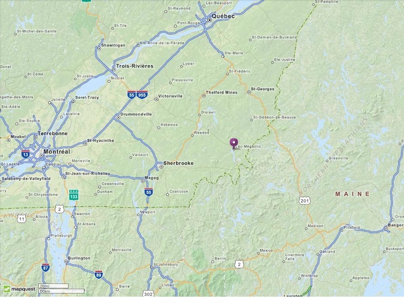 The location of the town of Lac Megantic is indicated here with a symbol in the