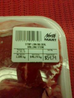 $46.19/kg Strip Loin Steak at Northmart in Iqaluit, Nunavut