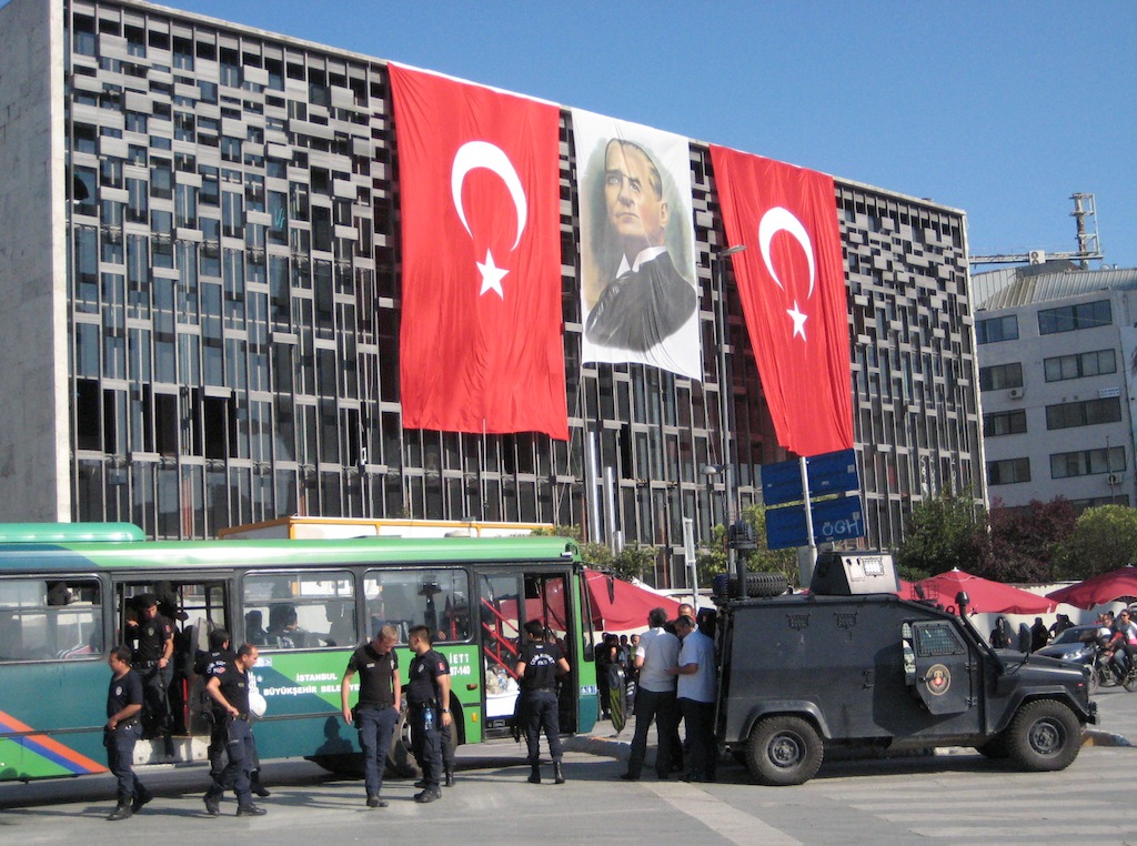 The stern look of Ataturk over Taksim Square, Istanbul Turkey, the day after pol