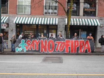 Vancouver protest against FIPPA. (Photo: Kristen Mathias)