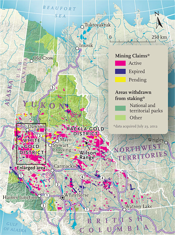 Map of Yukon mineral claims, Canadian Geographic