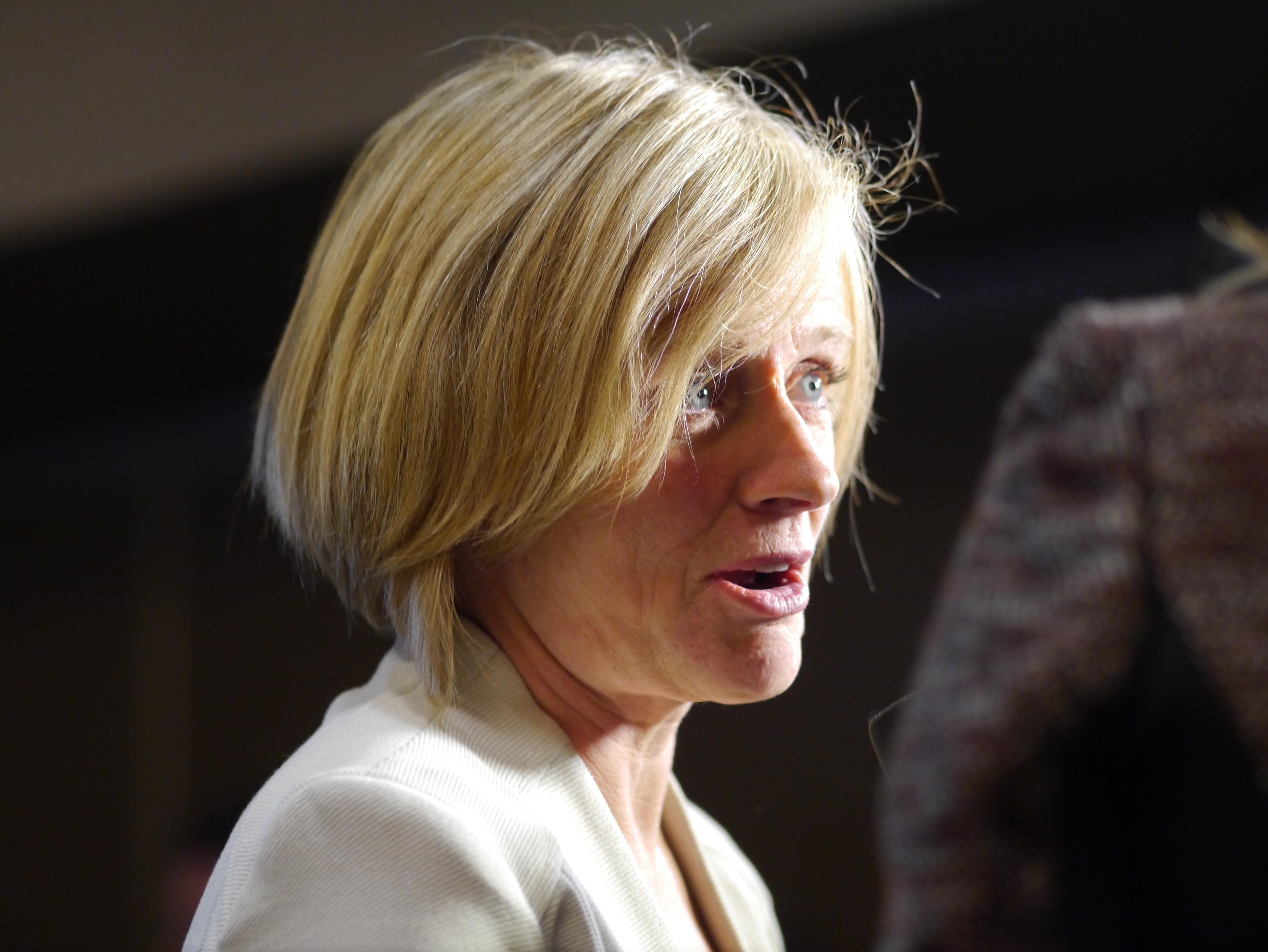 Former Alberta premier Rachel Notley, now leader of the province's NDP Opposition, at a campaign rally on March 17 last year in Edmonton (Image: David J. Climenhaga).